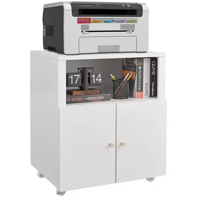 Armadietto contenitore in metallo laminato bianco/nero con 2 ante, 2 ripiani – Capacità 45 kg