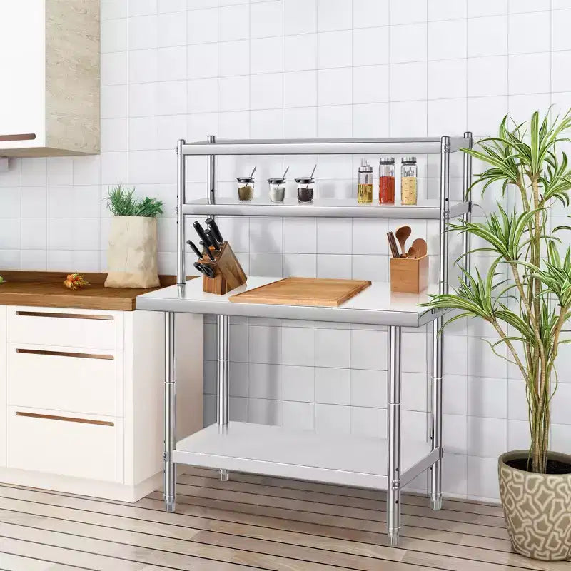 Tavolo da Lavoro in Acciaio Inox con Ripiano Superiore, 122x61 cm, per Adulti
