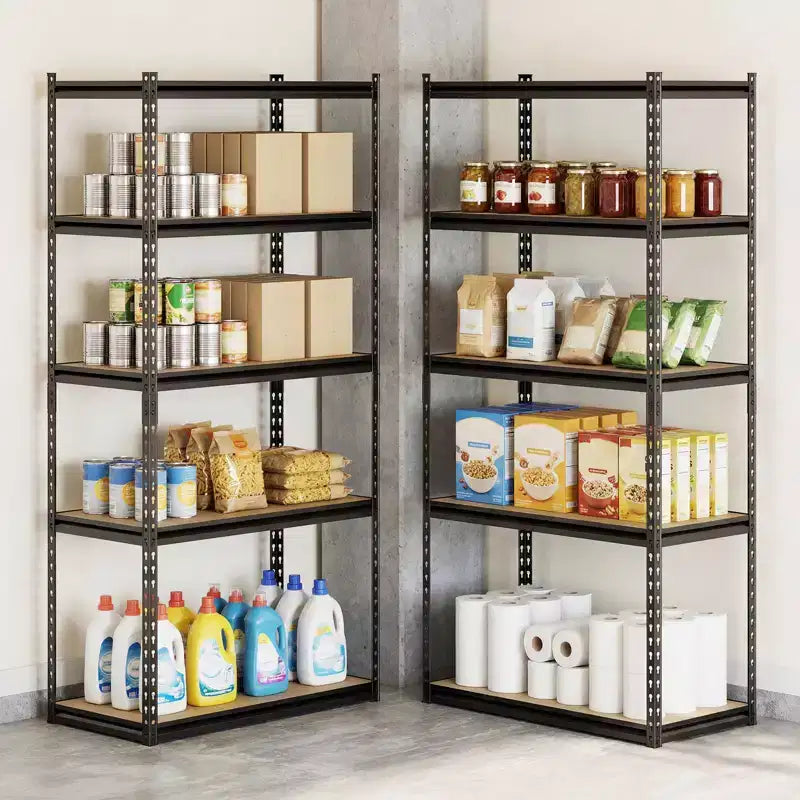 Scaffali Metallici Neri a 5 Livelli, Set da 2