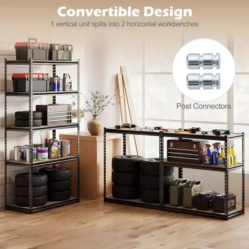 Scaffali Metallici Neri a 5 Livelli, Set da 2
