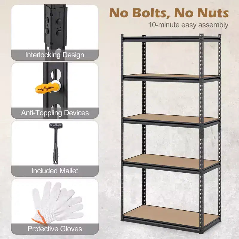 Scaffali Metallici Neri a 5 Livelli, Set da 2