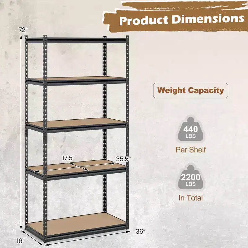 Scaffali Metallici Neri a 5 Livelli, Set da 2