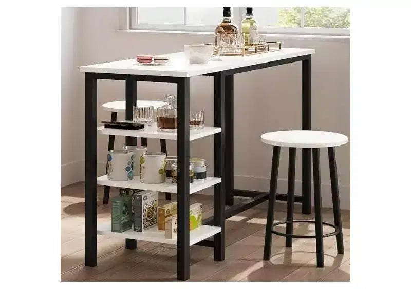 Set Tavolo da Bar Marrone Altezza Bancone per 2, Sgabelli Imbottiti