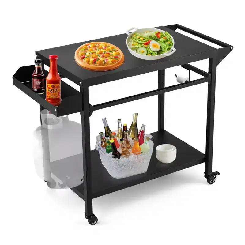 Carrello Nero per Barbecue da Esterno con Ruote Bloccabili, Uso Singolo