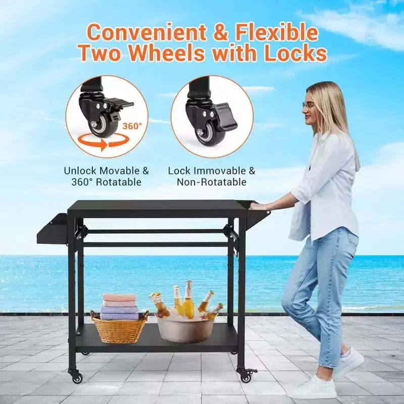 Carrello Nero per Barbecue da Esterno con Ruote Bloccabili, Uso Singolo