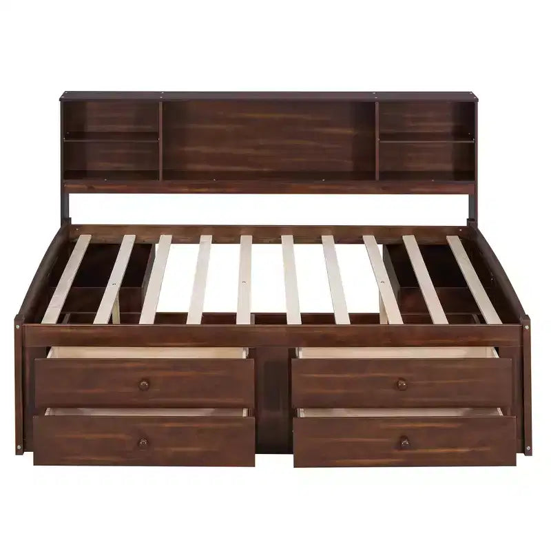 Letto a barca in legno matrimoniale con cassetti e armadietti contenitori