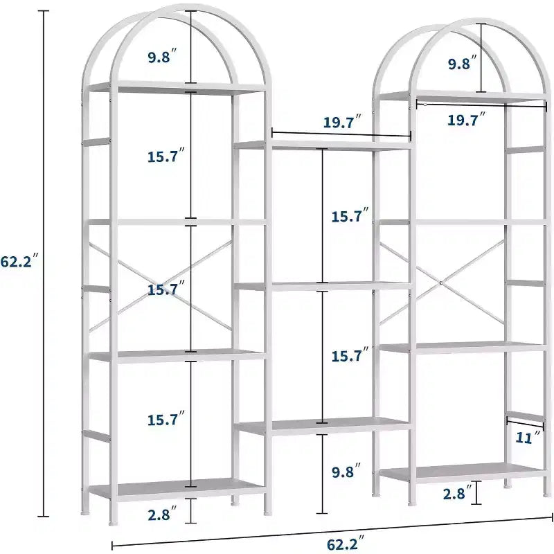 Libreria ad Arco, 11 Ripiani Aperti, Struttura in Metallo e Legno, Nero/Marrone/Bianco