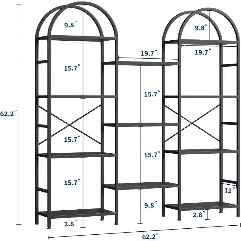 Libreria ad Arco, 11 Ripiani Aperti, Struttura in Metallo e Legno, Nero/Marrone/Bianco