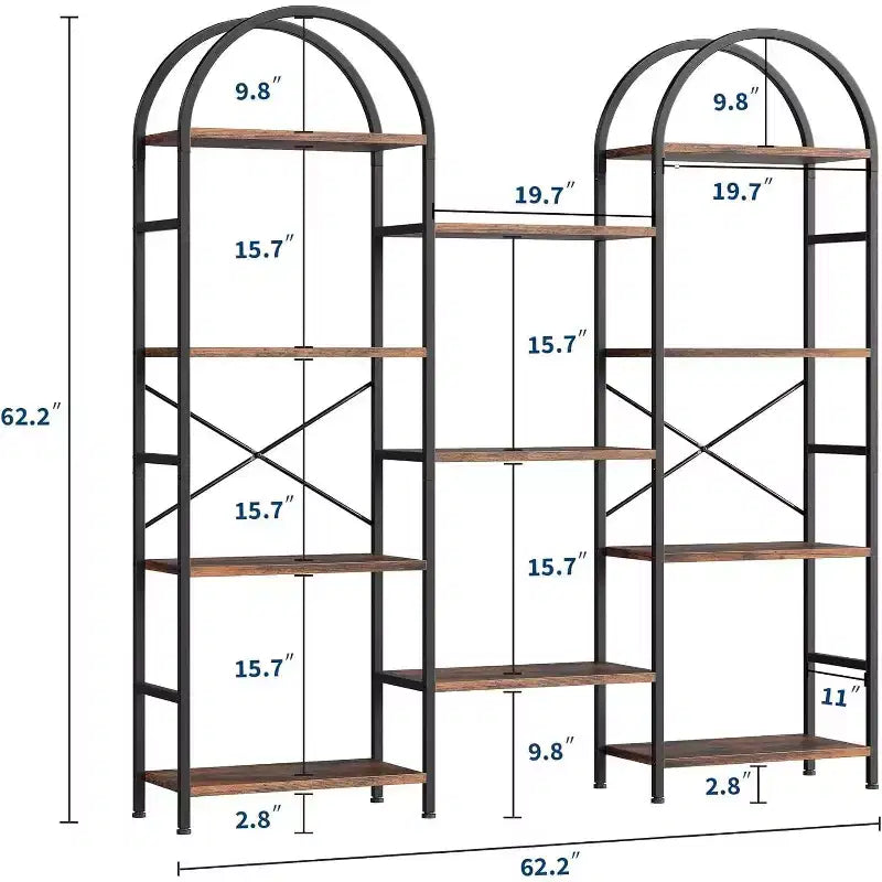 Libreria ad Arco, 11 Ripiani Aperti, Struttura in Metallo e Legno, Nero/Marrone/Bianco